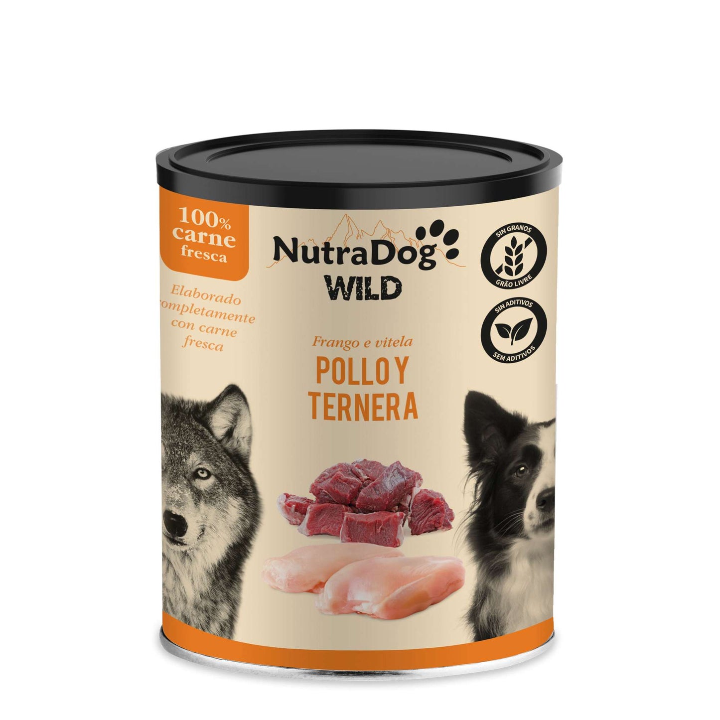 Lata de Pollo y Ternera para Perros NutraDog WILD 800gr