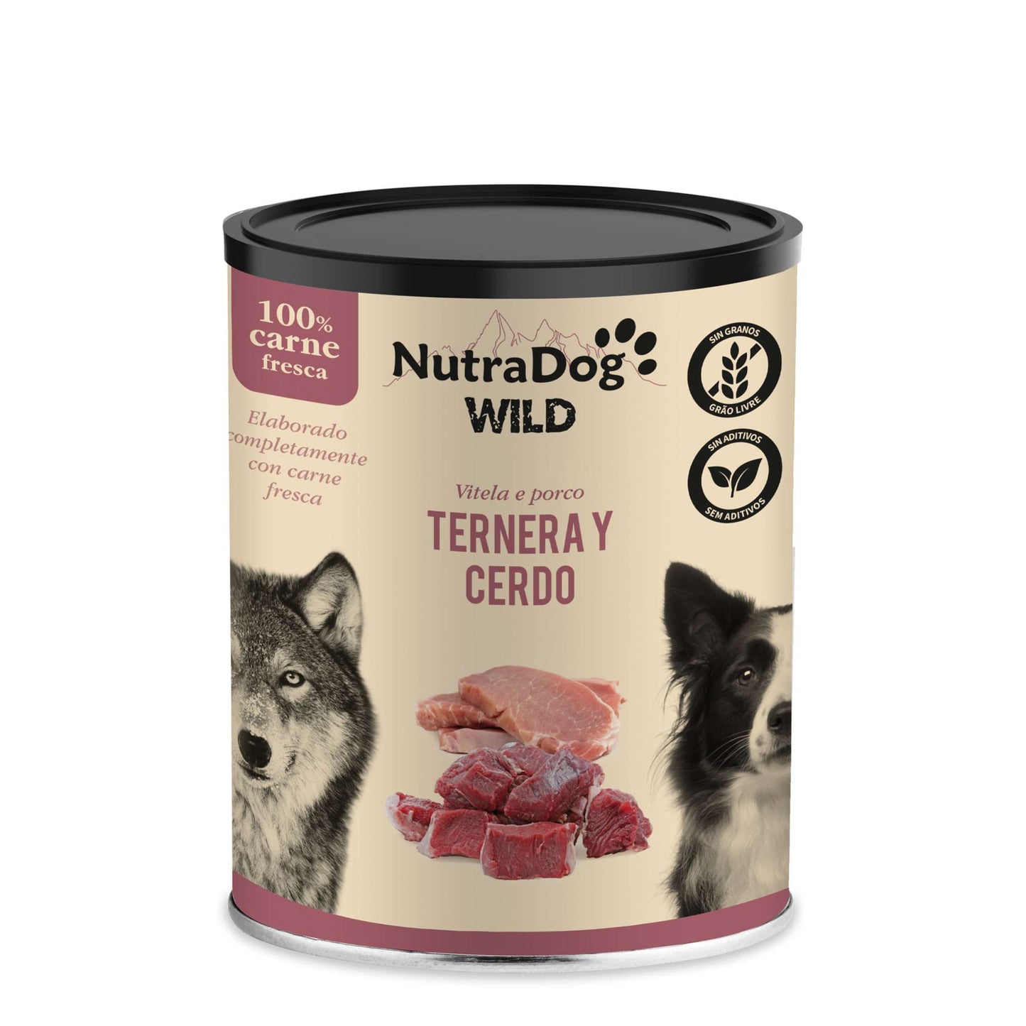 Lata de Ternera y Cerdo para Perros NutraDog WILD 800gr
