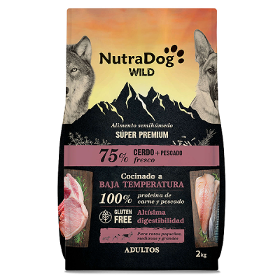 Nutradog Wild 75% Cerdo y Pescado - Pienso para perros Semi Húmedo Sin Cereales 2kg