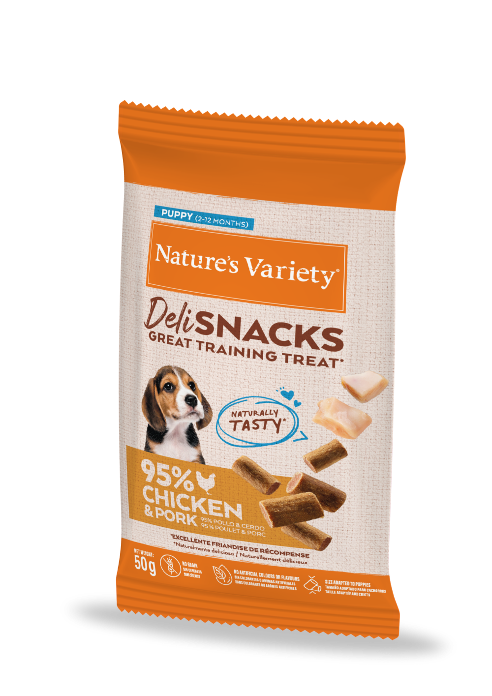 Nature's Variety Puppy Deli Snacks - Snack Natural de Pollo y Cerdo para Cachorros 50g