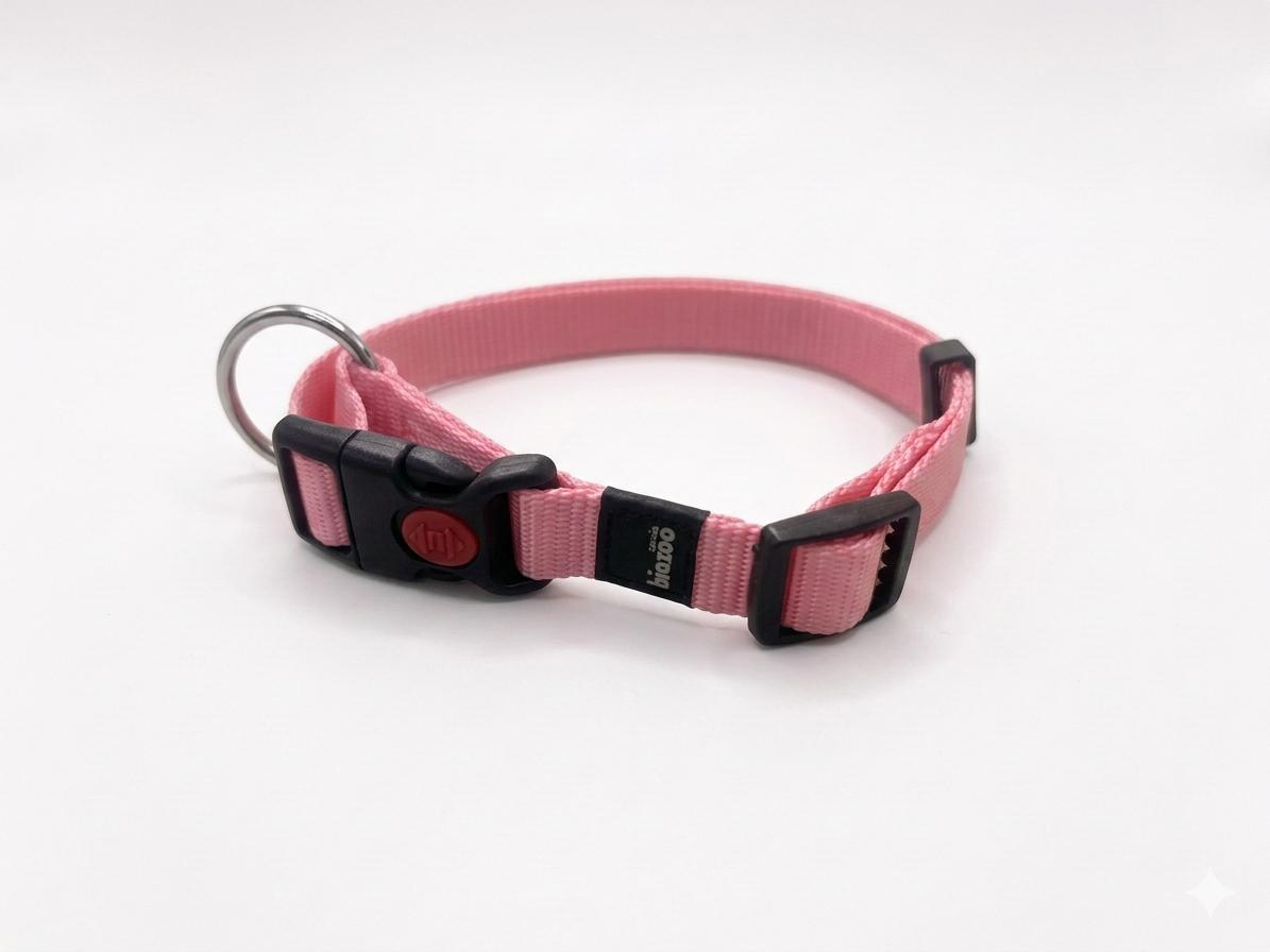 Collar Nylon Classic Rosa 15mm x 30-37cm con Cierre de Seguridad