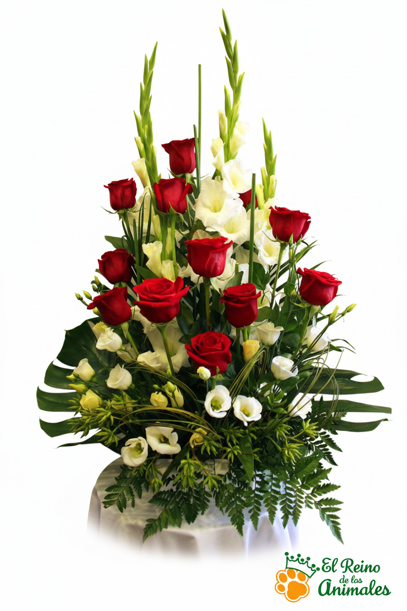 Centro de Flores nº 3 - Arreglo Floral con Rosas Rojas y Gladiolos