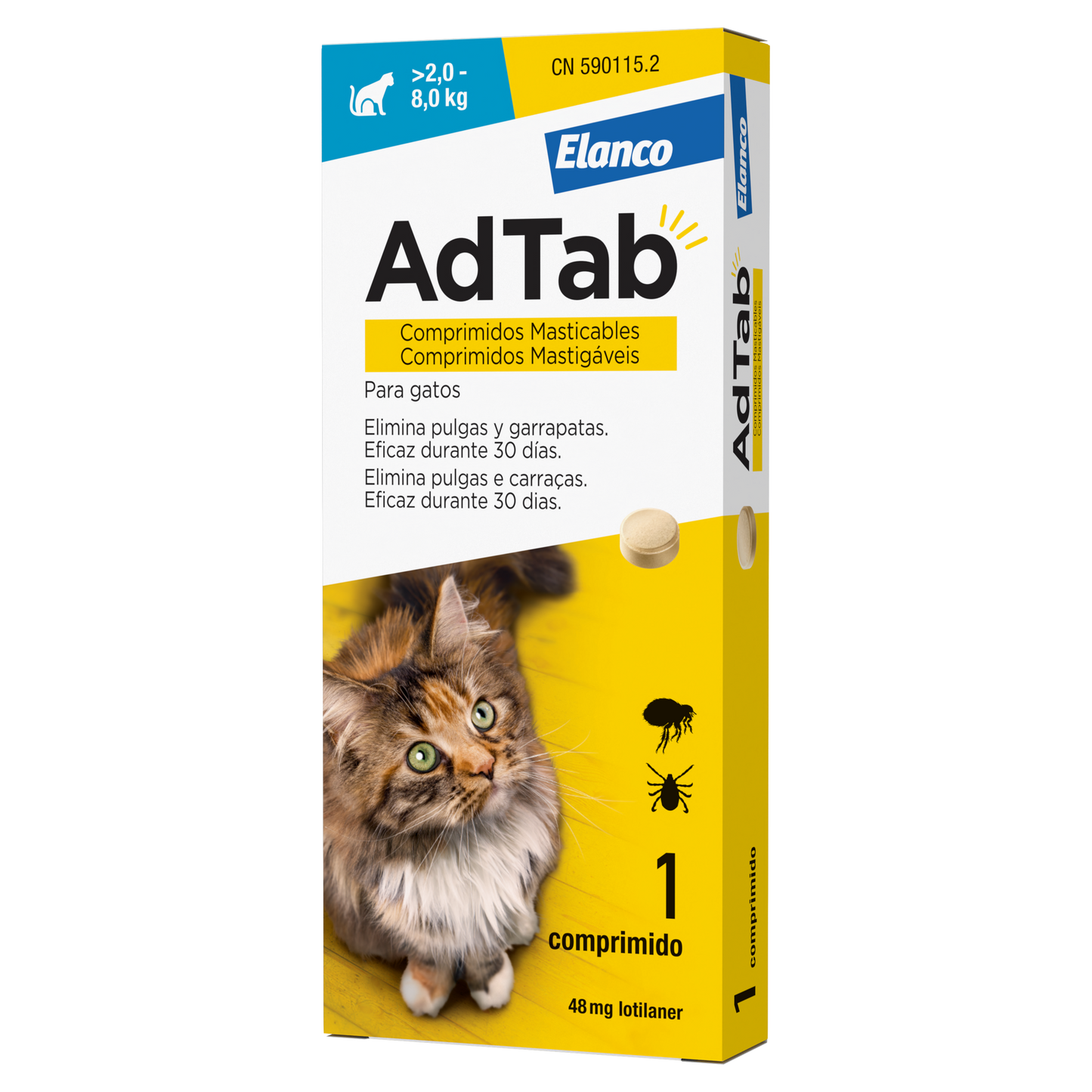 Adtab 48 mg comprimido masticable para gatos (2–8 kg) – antiparasitario oral contra pulgas y garrapatas