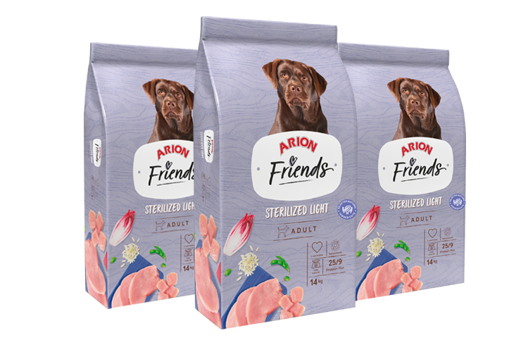 Arion Friends Sterilized Light - Pienso para Perros Esterilizados y Control de Peso 14kg.