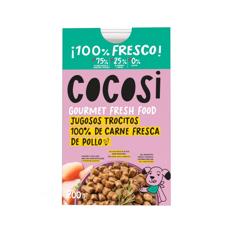 Tarrina Trocitos con Carne de Pollo 100% Fresca Semihúmeda 200g