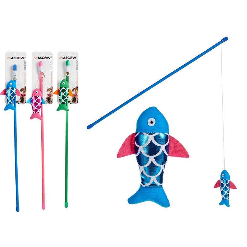 Caña de juguete para gato con pez, 3 colores surtidos