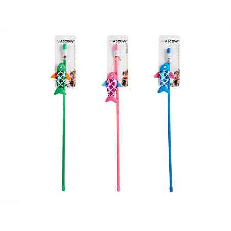 Caña de juguete para gato con pez, 3 colores surtidos