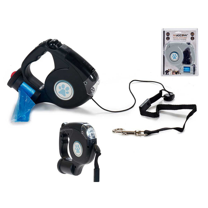 Correa extensible 3 en 1 con luz LED y dispensador de bolsas 5 m