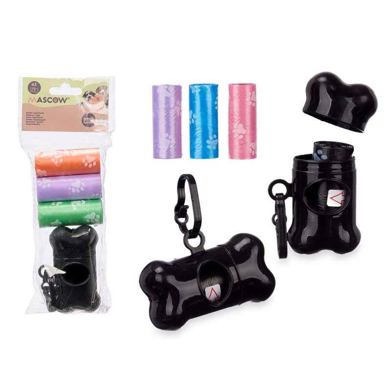 Set de 3 rollos de bolsas para perro con dispensador, 15 bolsas por rollo