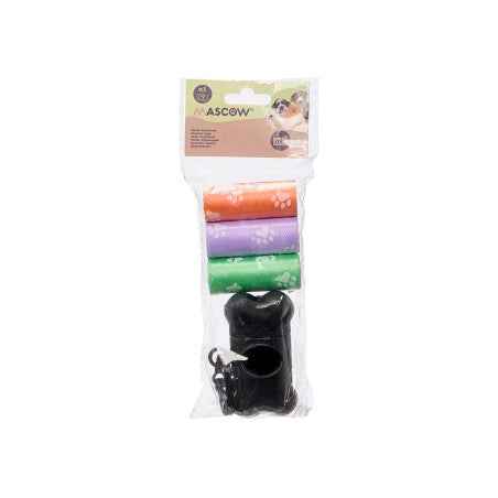 Set de 3 rollos de bolsas para perro con dispensador, 15 bolsas por rollo