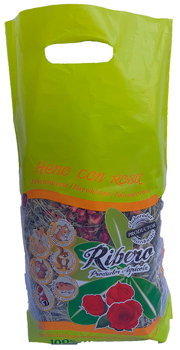 Heno con Rosa Ribero 500g – Heno de festuca con rosa para conejos y pequeños mamíferos