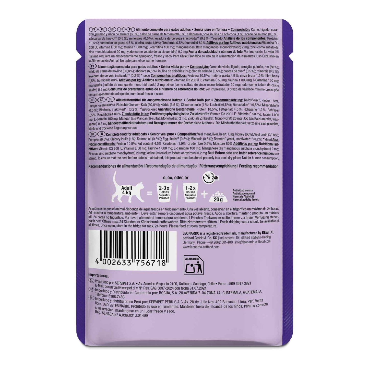 Leonardo Finest Selection Senior Puro en Ternera 85g
