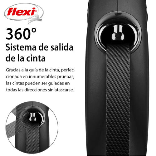 Flexi New Classic Negra – Correa extensible de cinta para perros S 5m