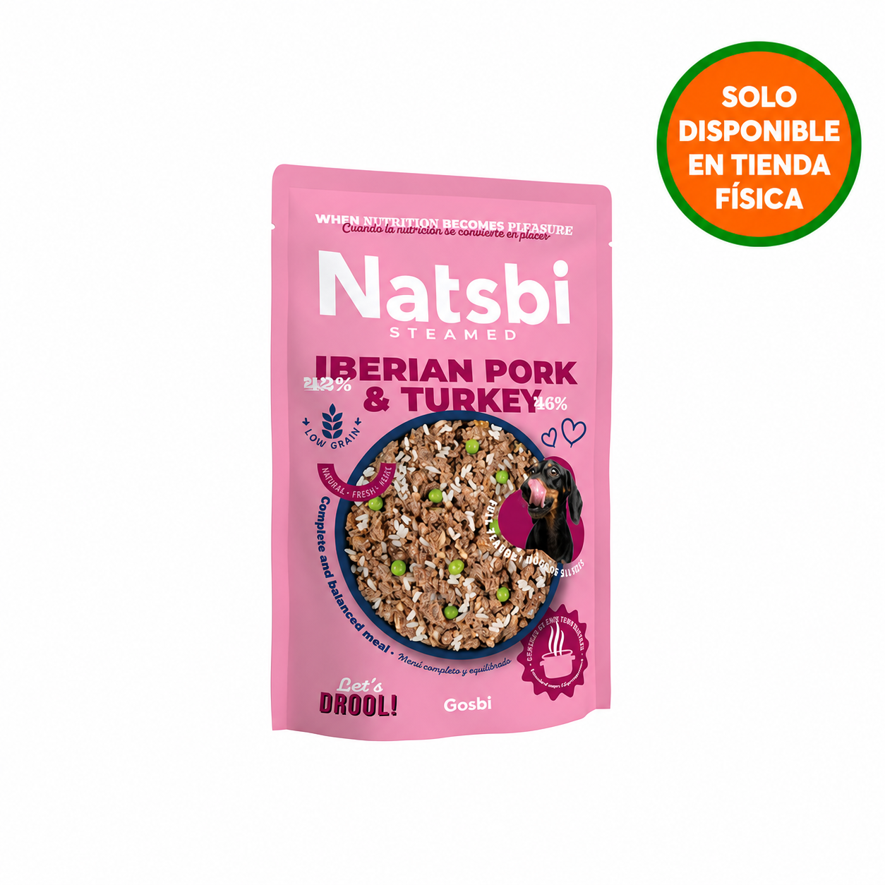 Natsbi Steamed Dog Cerdo Ibérico y Pavo al Vapor para Perros – 500g