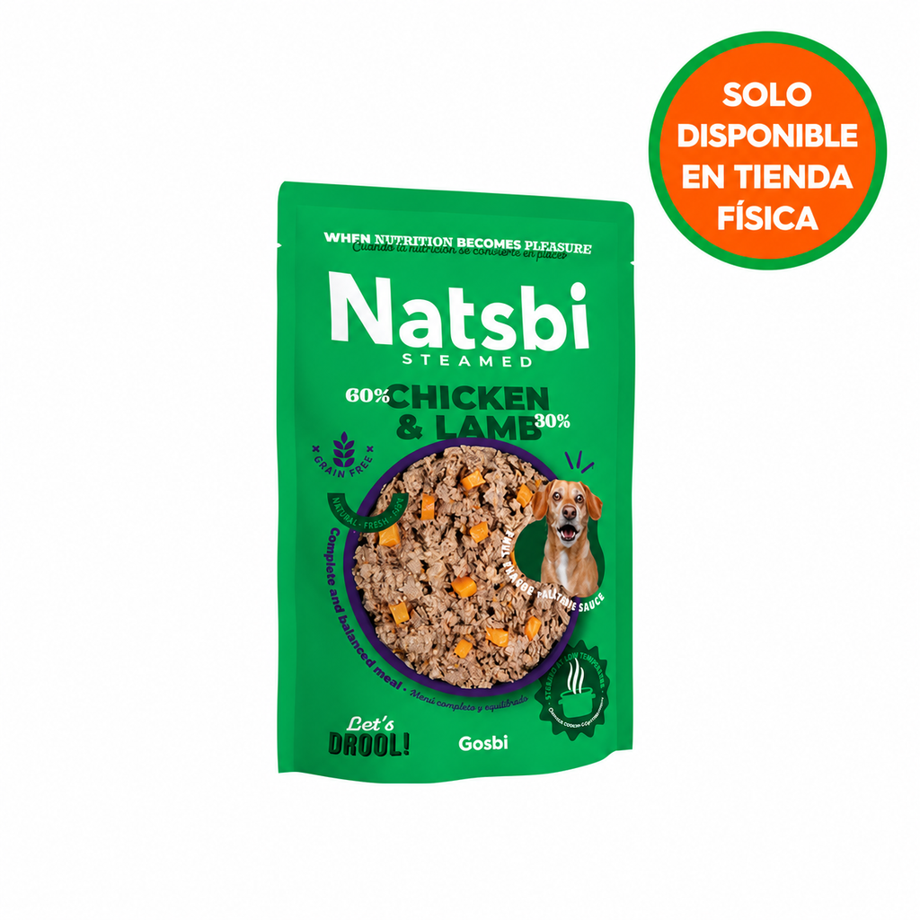 Natsbi Steamed Dog Pollo y Cordero al Vapor para Perros – 500g