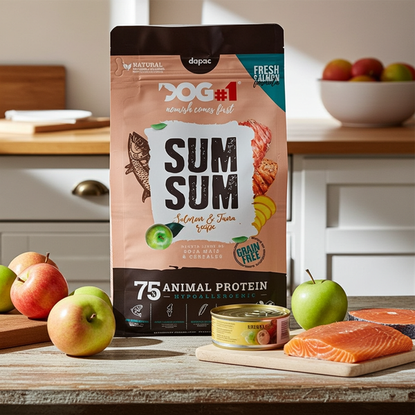 Sum Sum Pienso sin cereales con salmón y atún para perros con alergias y digestión sensible – 3,5 kg