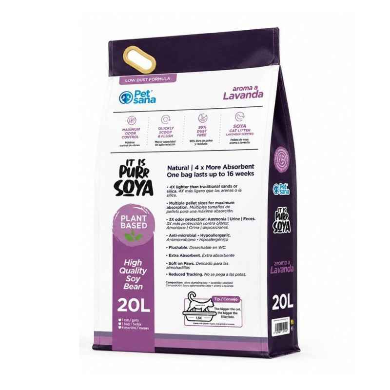 Pet Sana It Is Purr Soya – Arena Aglomerante de Soja con Aroma a Lavanda 20L