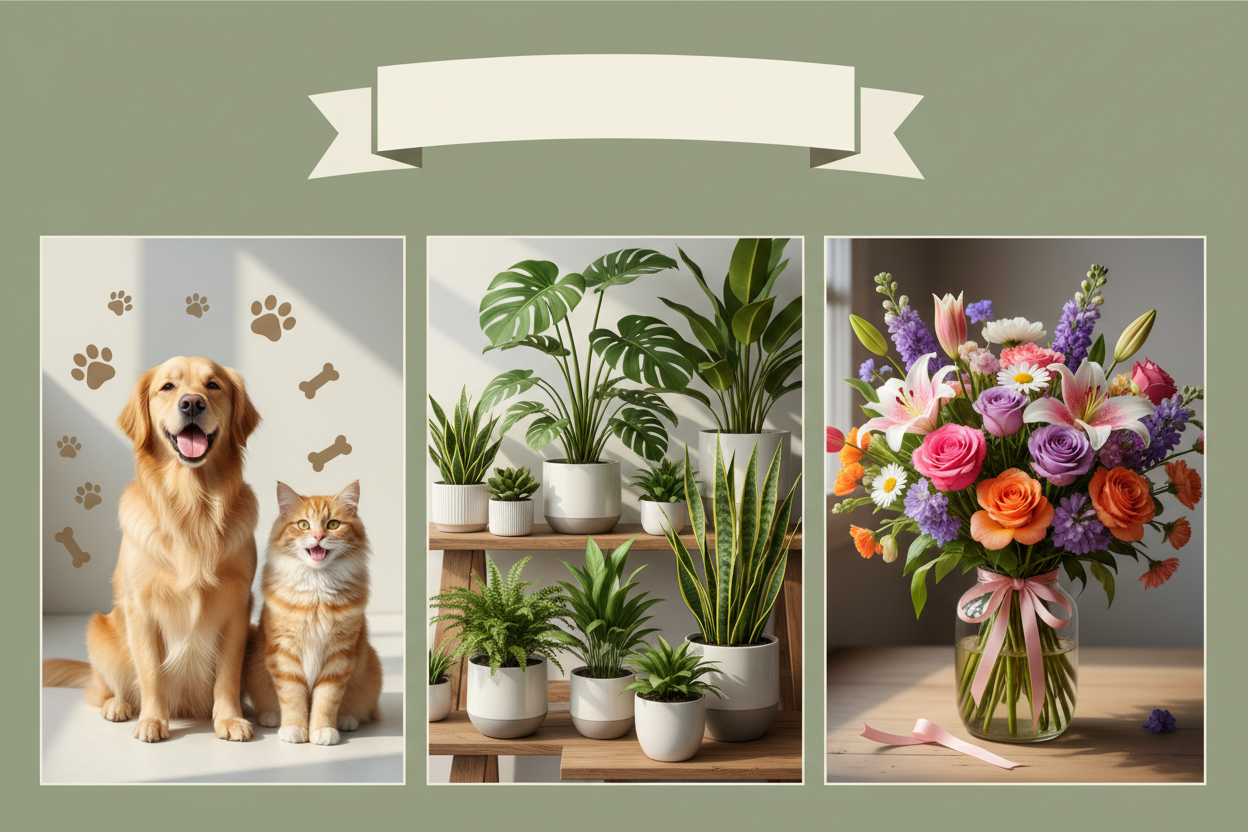 Banner mascotas, plantas y floristería