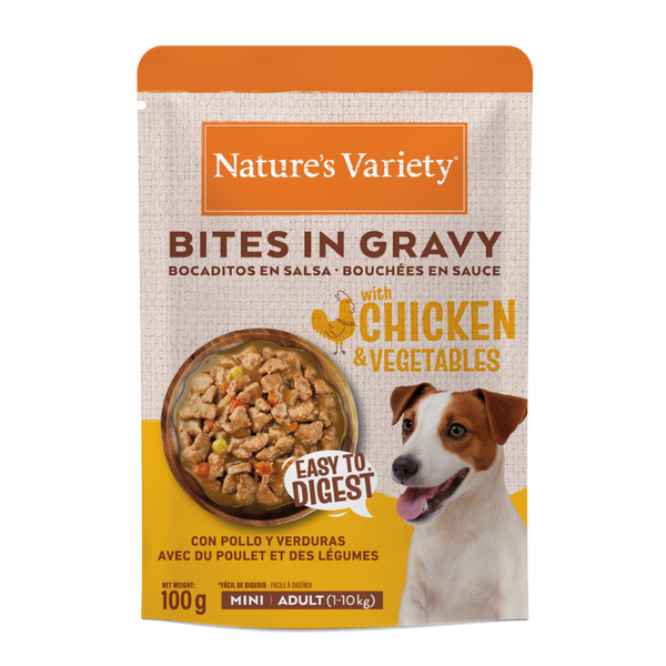 Nature’s Variety Bocaditos en Salsa con Pollo y Verdura para Perros Mini Adultos – Sobre 100 g