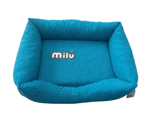 Cama Milú Turquesa – Cama de algodón con bordes elevados para perros y gatos pequeños