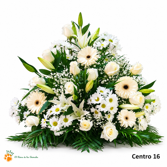 Centro de Flores nº16 - Arreglo Blanco con Rosas, Liliums y Gerberas