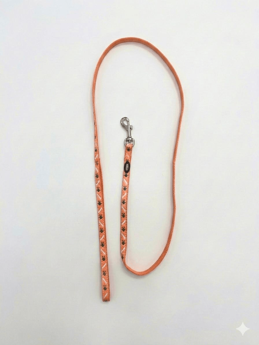 Correa Nylon Huesos y Huellas Naranja 1.2m | Paseo con Estilo