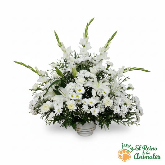 Centro de Flores nº15 - Arreglo Floral Blanco con Gladiolos y Lirios