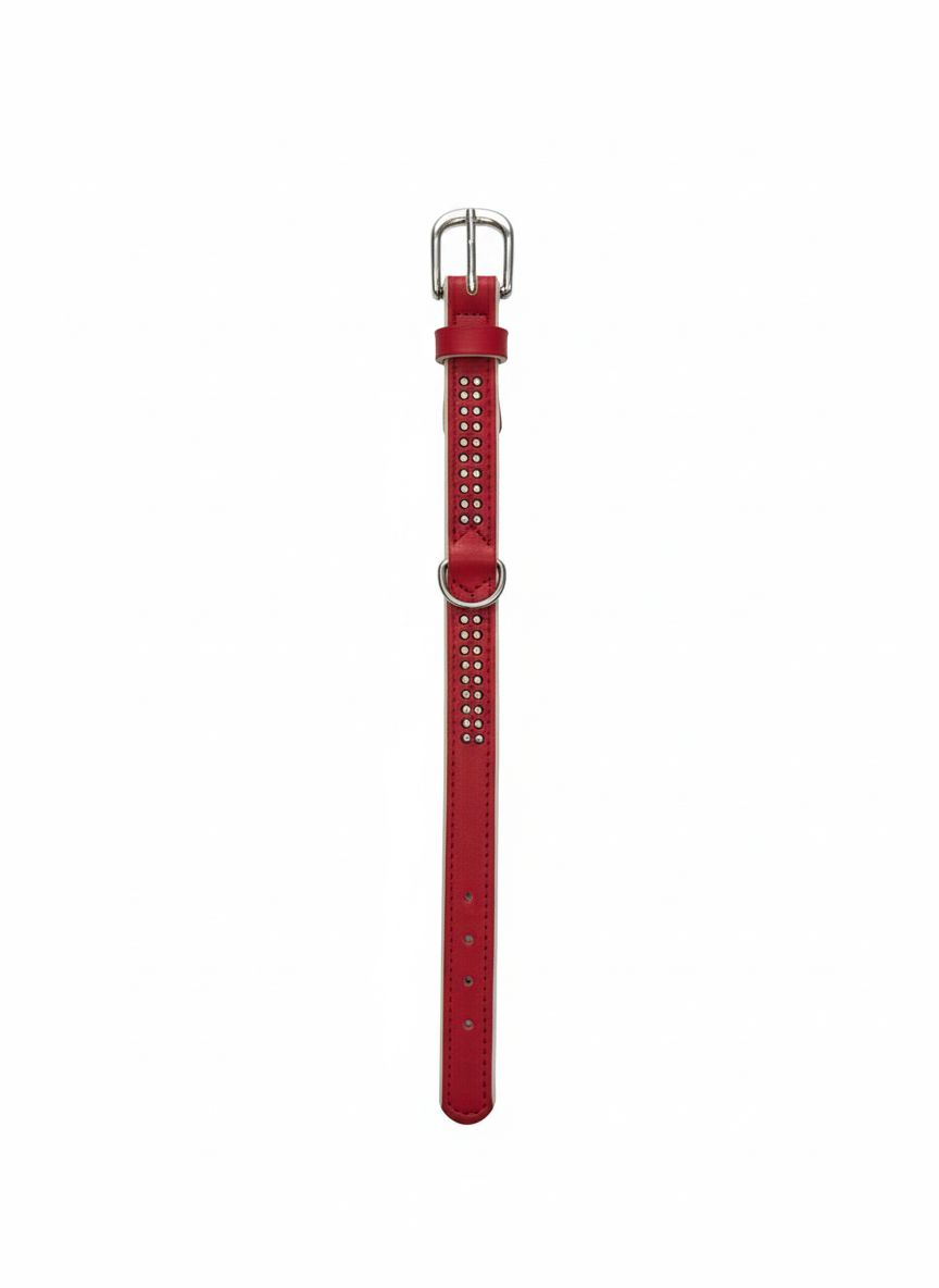 Collar Ferribiella Piel con Brillantes Rojo y Blanco 19mm x 32cm