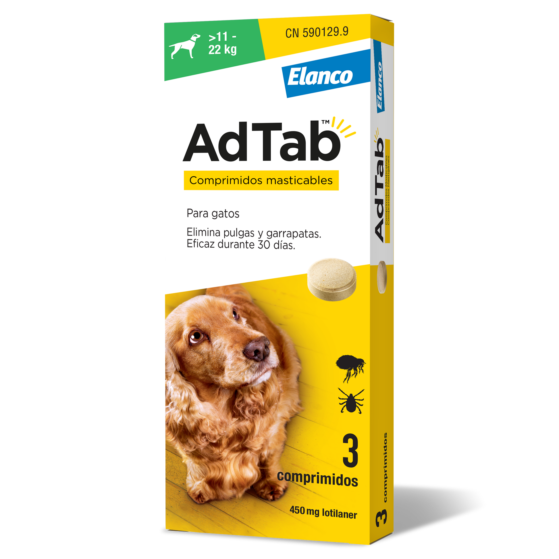 Adtab 450 mg comprimidos masticables para perros (11–22 kg) – antiparasitario oral contra pulgas y garrapatas