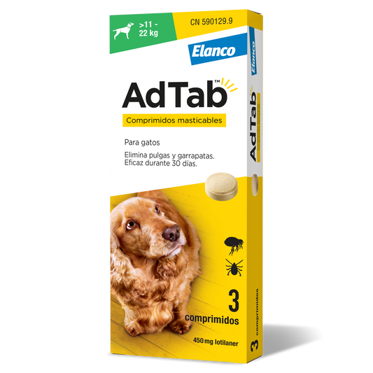 Adtab 450 mg - Antiparasitario para Perros 11-22 kg (3 Comprimidos Masticables)