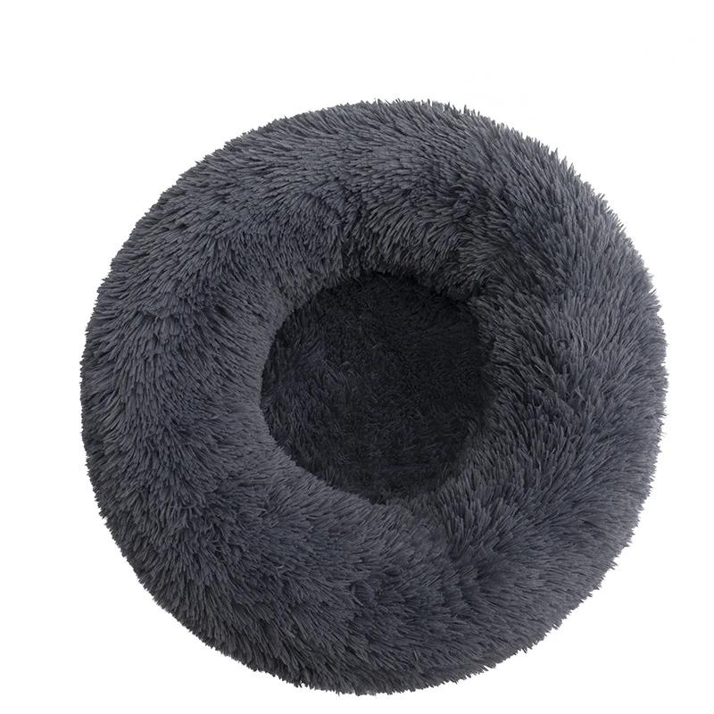 Cama Donut Antiestrés 50cm Negro – Cama redonda de pelo largo para perros pequeños