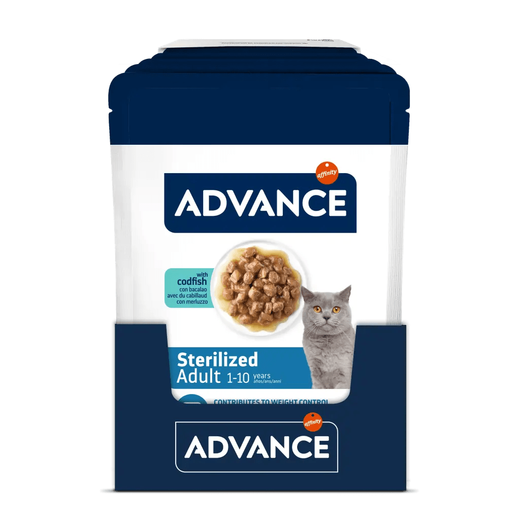 Advance Bocaditos en Salsa con Bacalao para Gatos Esterilizados – 85 g
