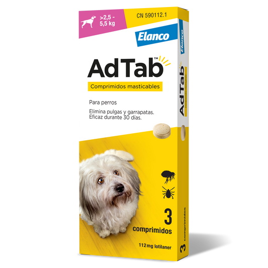 Adtab 112 mg - Antiparasitario para Perros 2,5-5,5 kg (3 Comprimidos Masticables)