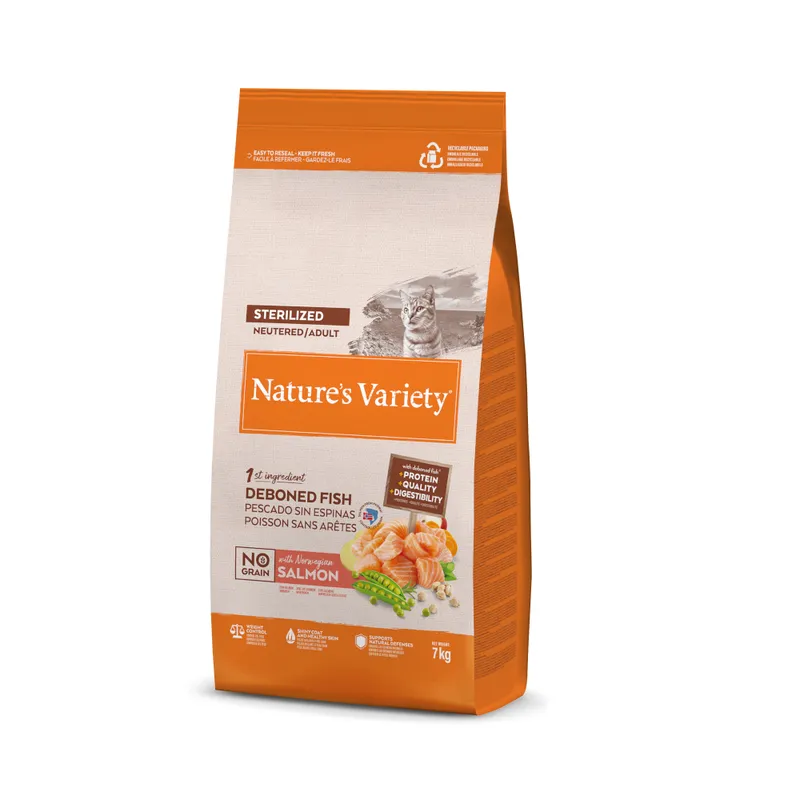 Nature's Variety Selected No Grain Sterilized Pienso Sin Cereales con Salmón Noruego para Gatos Esterilizados – 7 kg