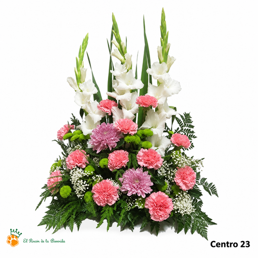 Centro de Flores nº23 - Gladiolos Blancos con Claveles Rosados