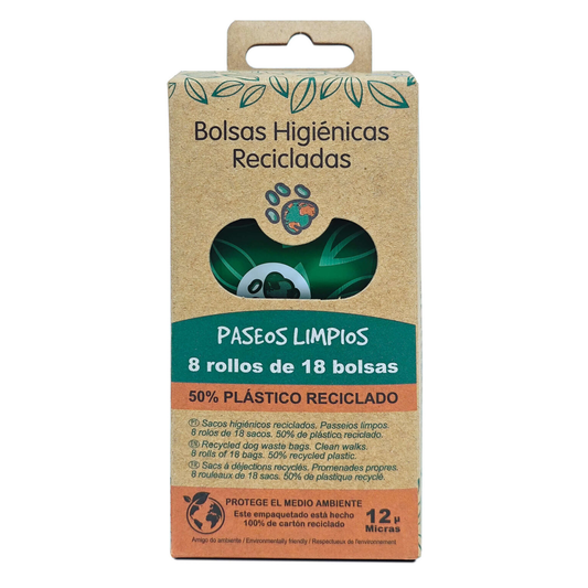 Bolsas higiénicas recicladas - 8 rollos de 18 bolsas