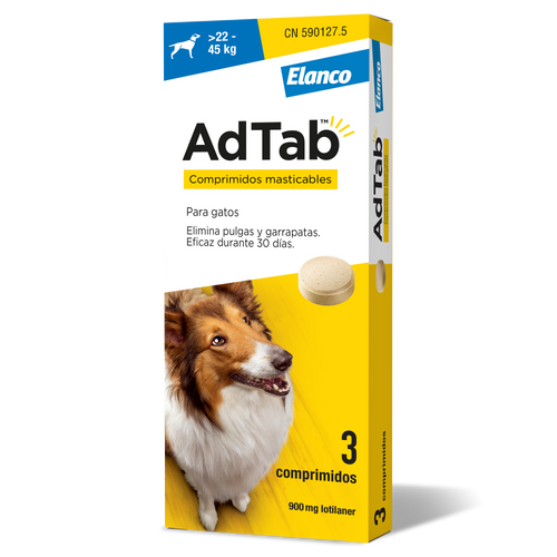 Adtab 900 mg comprimidos masticables para perros (22–45 kg) – antiparasitario oral contra pulgas y garrapatas