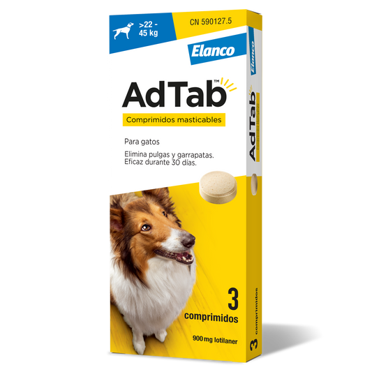 Adtab 900 mg - Antiparasitario para Perros 22-45 kg (3 Comprimidos Masticables)