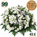 Centro de flores nº99 con crisantemos blancos, claveles ramificados blancos, paniculata y helechos