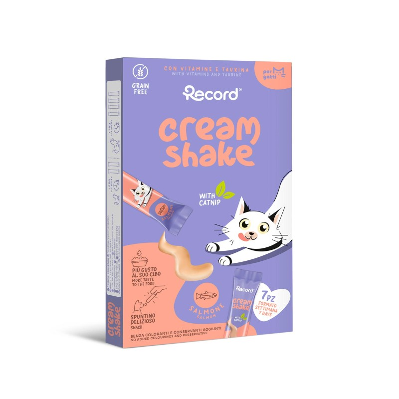 Record Cream Shake para Gatos – Salmón y Catnip (7x12g) | Snack Líquido Grain Free