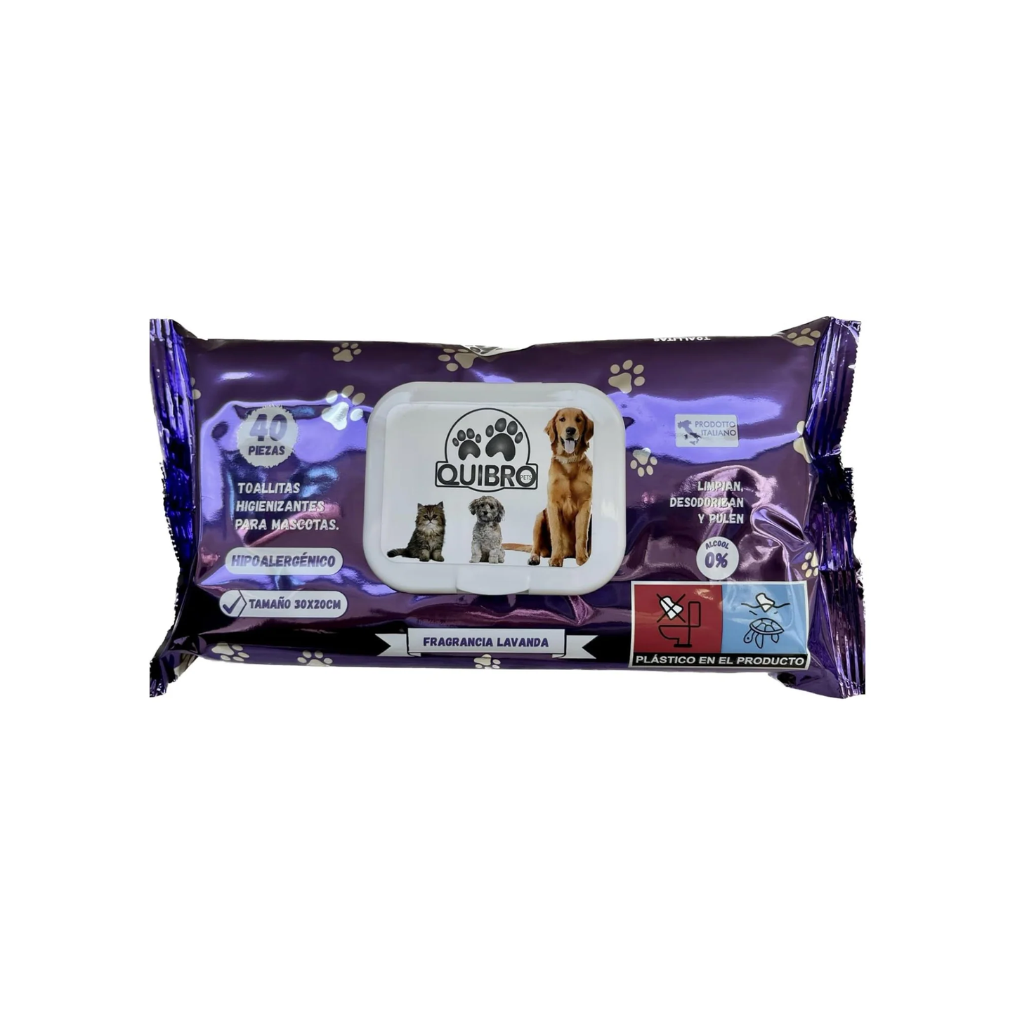 Quibropets Toallitas Húmedas Lavanda 40 unidades – limpieza y desodorización para perros y gatos