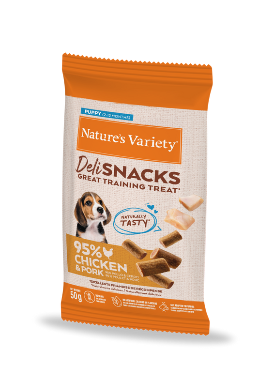 Nature's Variety Puppy Deli Snacks - Snack Natural de Pollo y Cerdo para Cachorros 50g