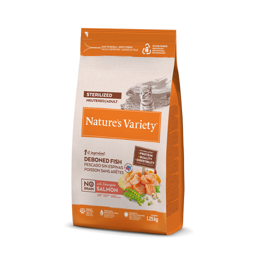 Nature's Variety Selected No Grain Sterilized - Pienso Sin Cereales con Salmón Noruego para Gatos Esterilizados 1,25kg
