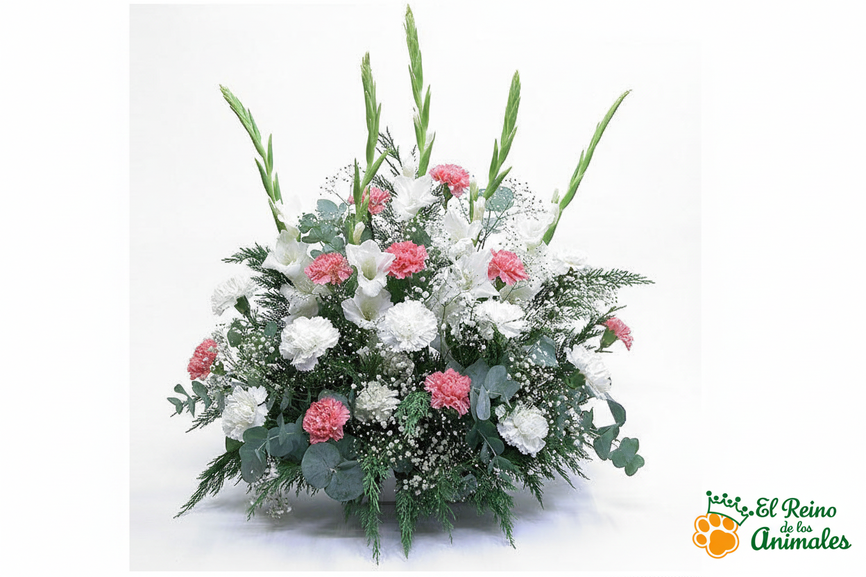 Centro de Flores nº4 - Arreglo Floral con Claveles Blancos y Rosas