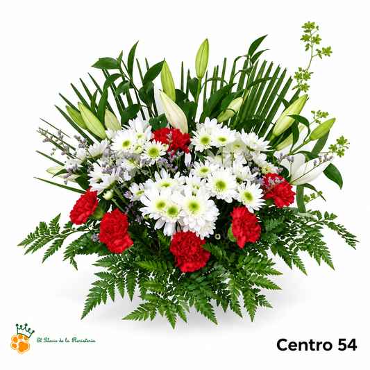 Centro de Flores nº54 - Claveles Rojos y Margaritas Blancas