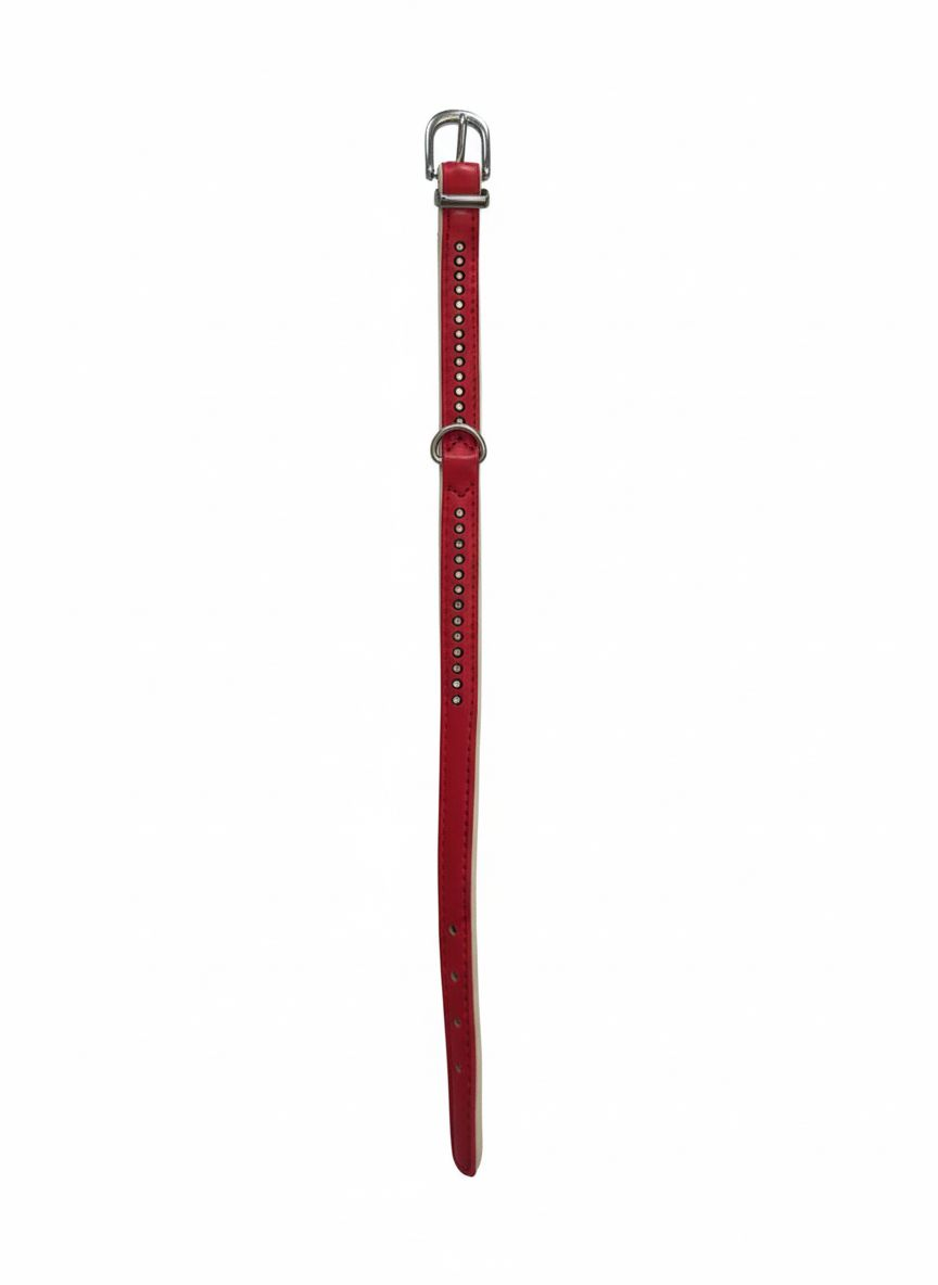Collar Ferribiella Piel con Brillantes Rojo y Blanco 13mm x 36cm