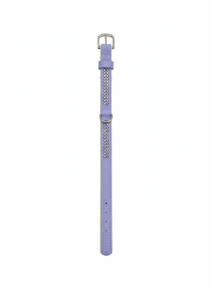 Collar Ferribiella Piel con Brillantes Lila y Blanco 19mm x 36cm