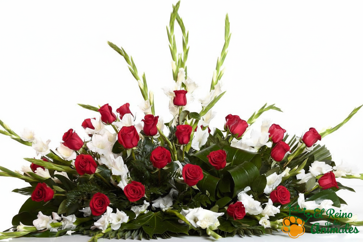 Centro de Flores nº11 - Arreglo Floral con Rosas Rojas y Gladiolos Blancos