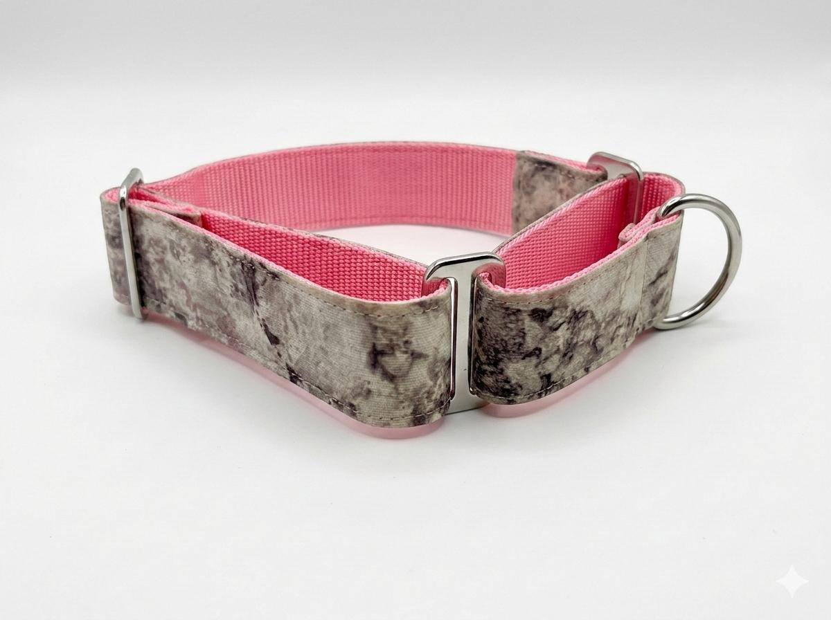 Collar para Galgos contemporáneo mármol rosa Diseño Único 40mm x 32-53cm