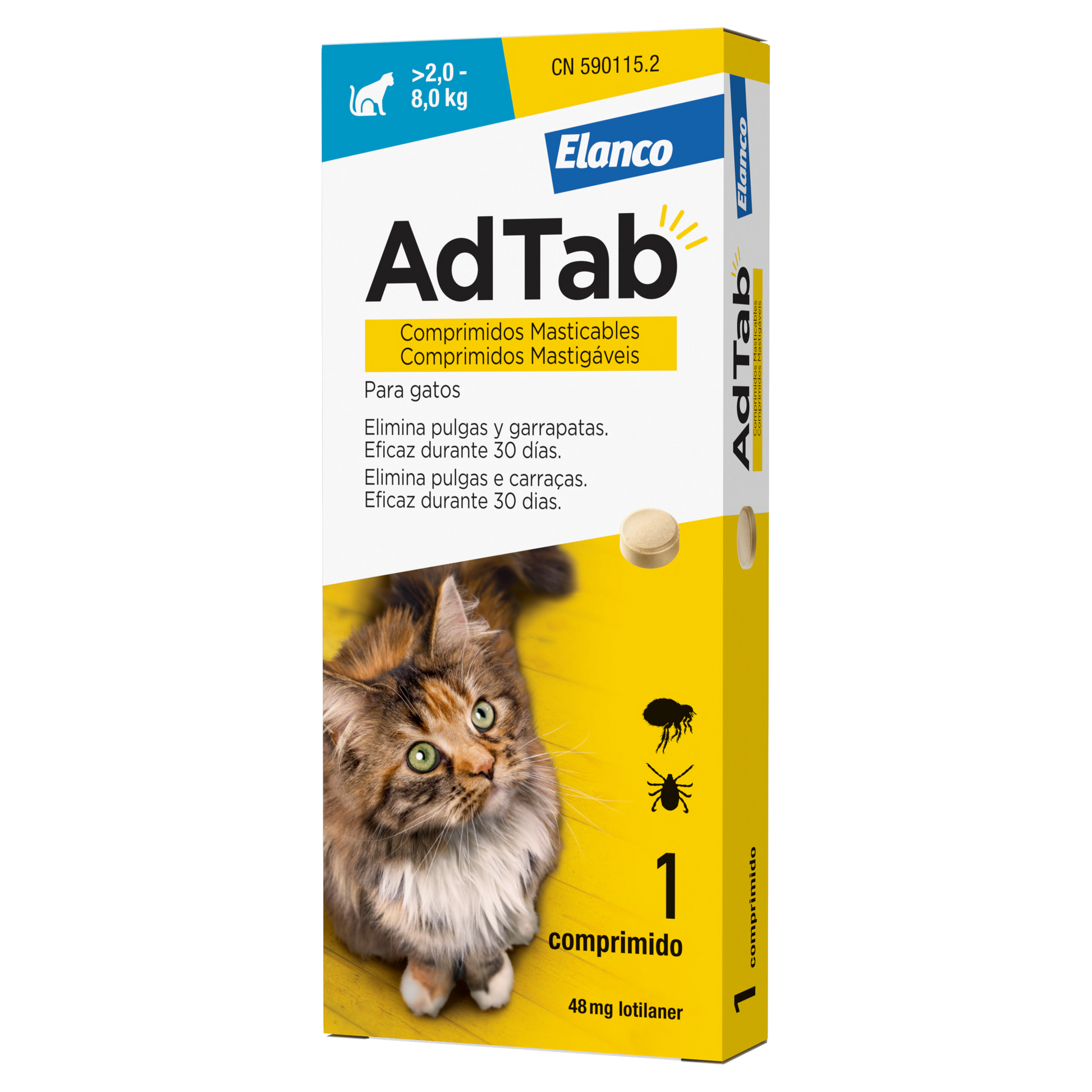 Adtab 48 mg comprimido masticable para gatos (2–8 kg) – antiparasitario oral contra pulgas y garrapatas